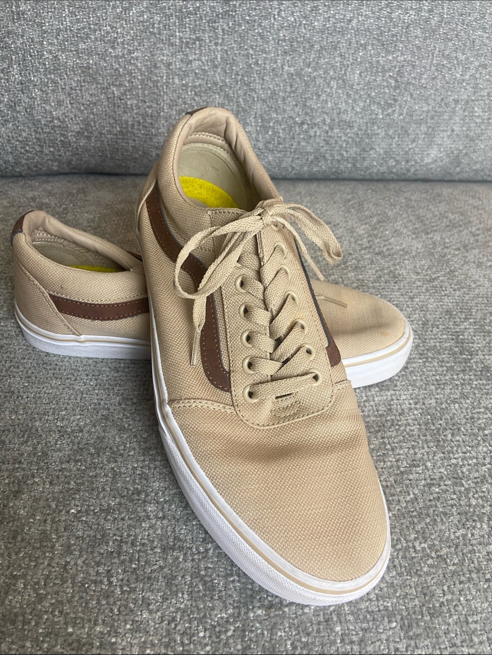 Vans Men's Tan Canvas Sneakers with Brown Stripe